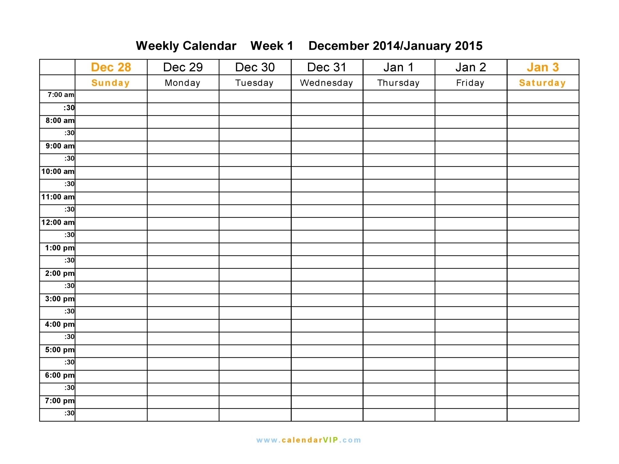 Full Size Weekly Calendar Templates