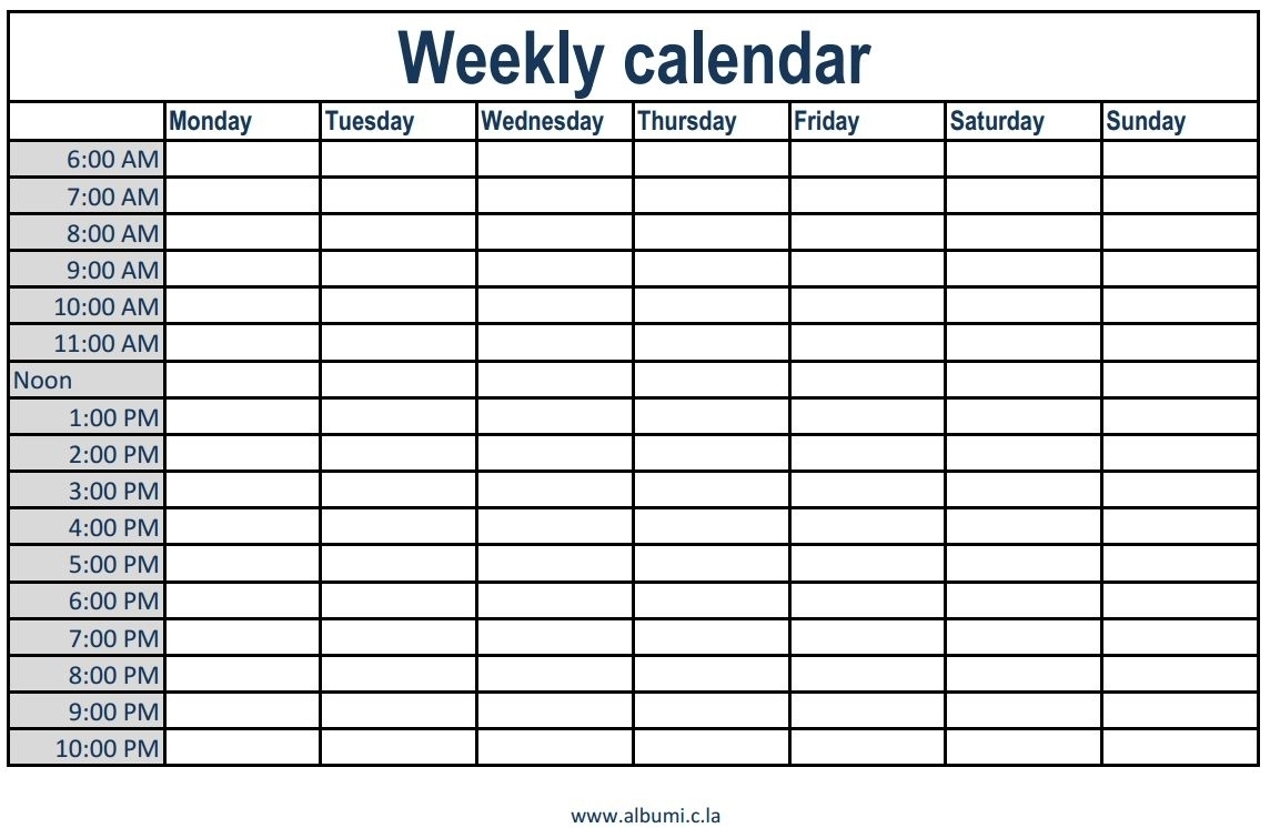 Monday Through Friday Calendar With Times