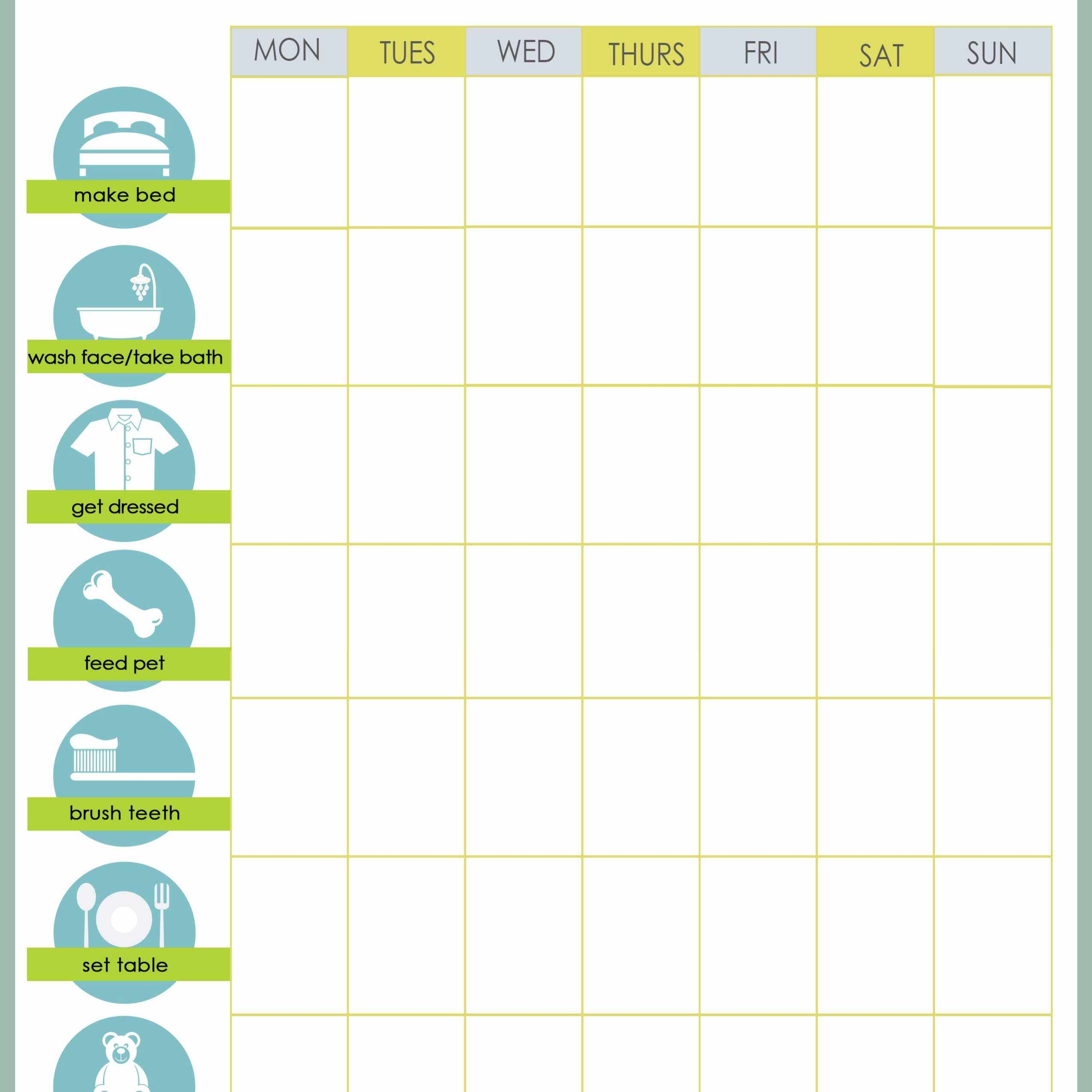 Free Printable Weekly Chore Charts regarding Blank Chore Calendar Printable Week Day 5