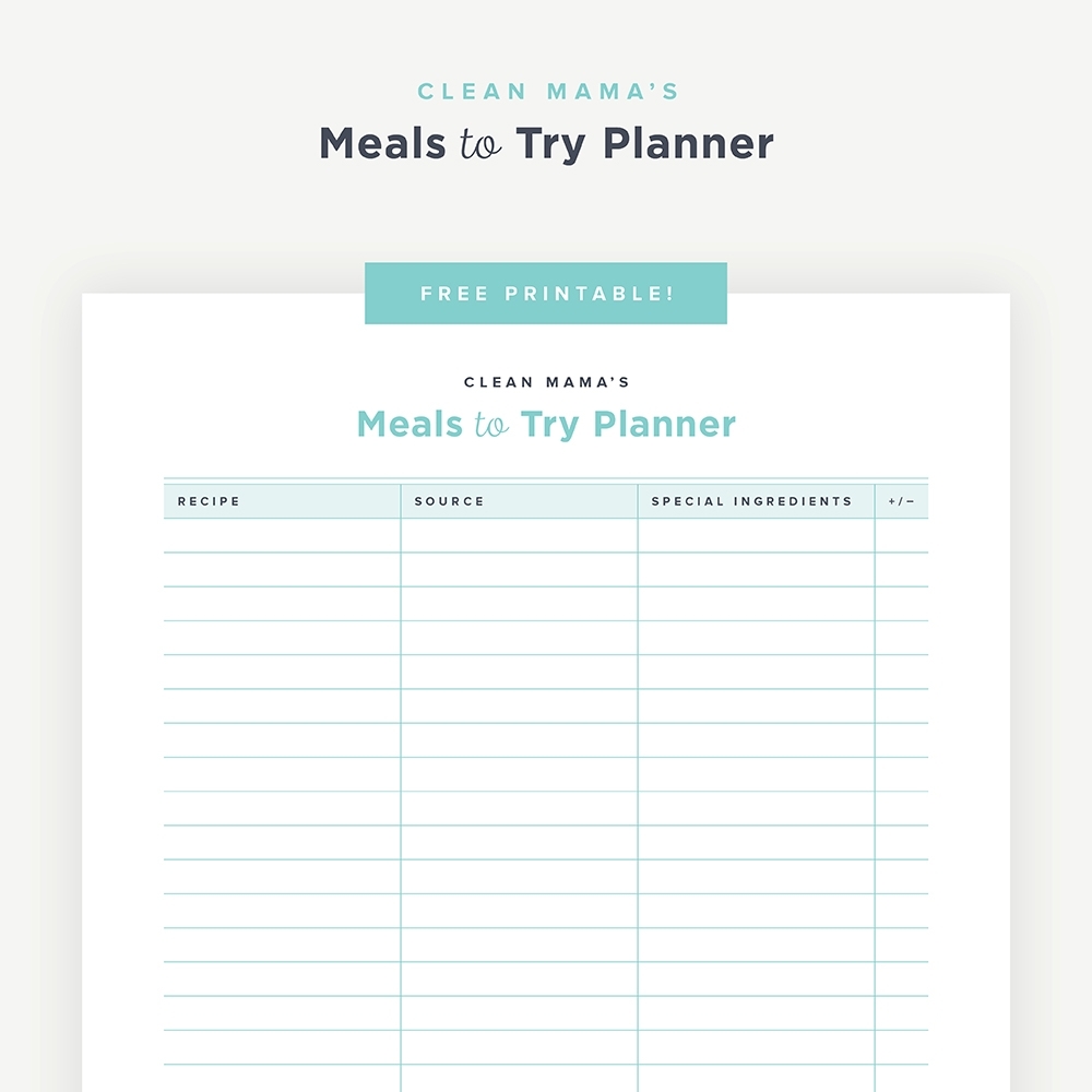 Free Printables - Clean Mama for 1 Week Menu Calendar Template