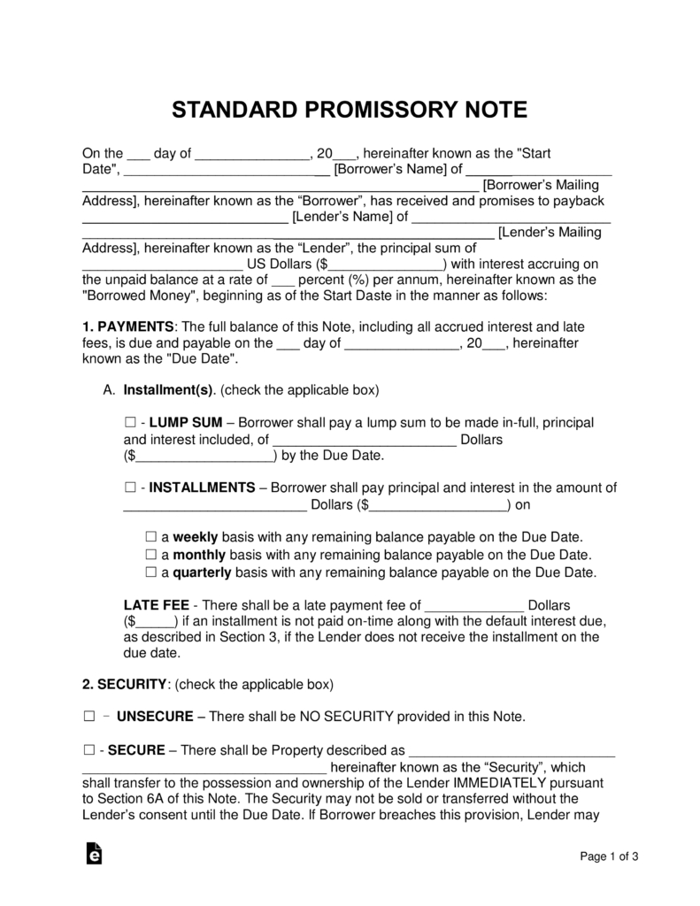 Free Promissory Note Templates - Pdf | Word | Eforms – Free Fillable regarding Free Printable Blank Templates For Paid And Owed