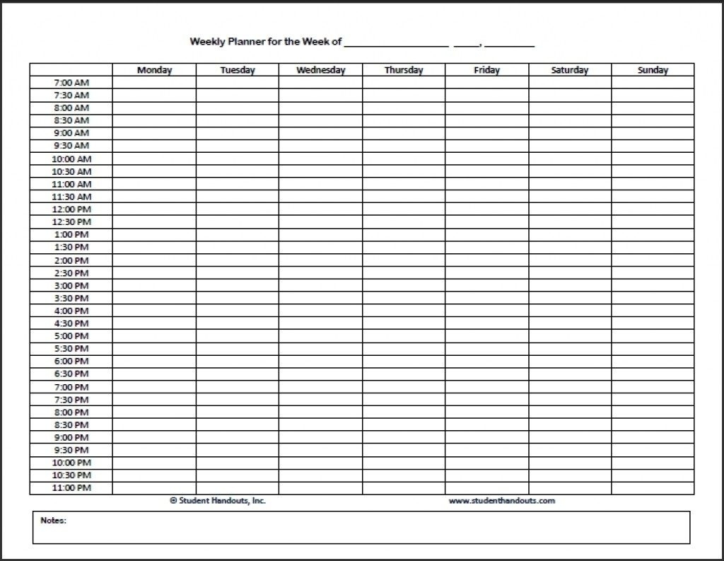 Free Weekly Alendar Template With Times Printable Time Slots Blank pertaining to Day Calendar With Time Slots Printable