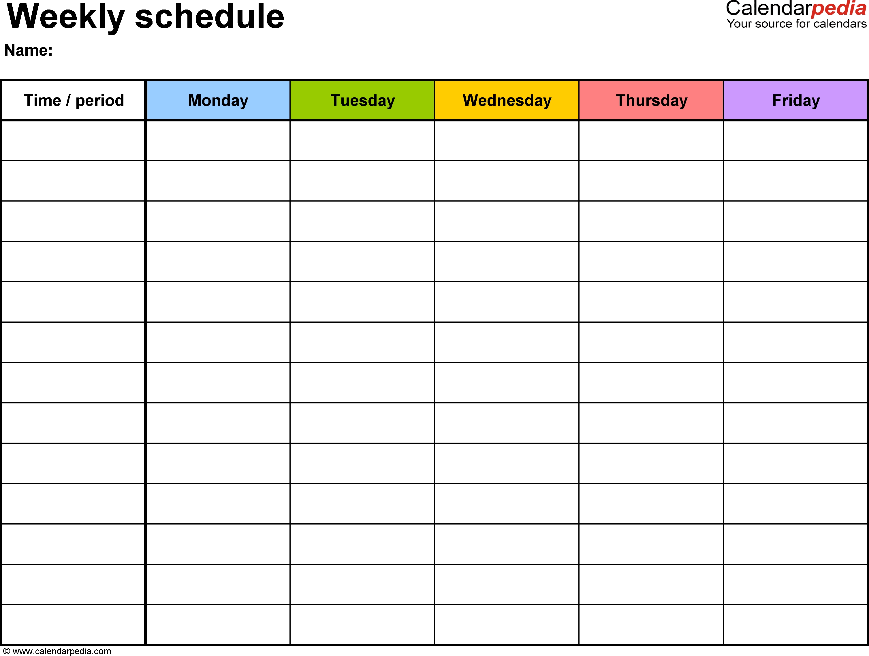 Free Weekly Schedule Templates For Excel - 18 Templates inside Printable Calendar Template Week Day Only