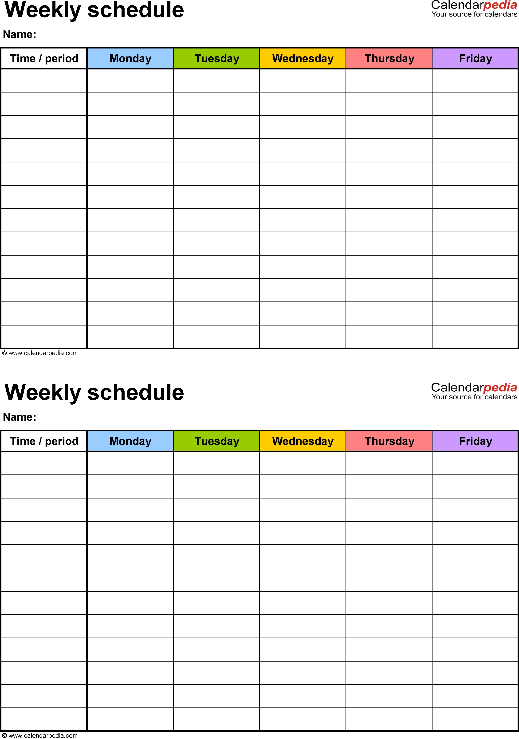 Free Weekly Schedule Templates For Excel - 18 Templates pertaining to 5 Day Weekly Timetable Blank 6 Periods