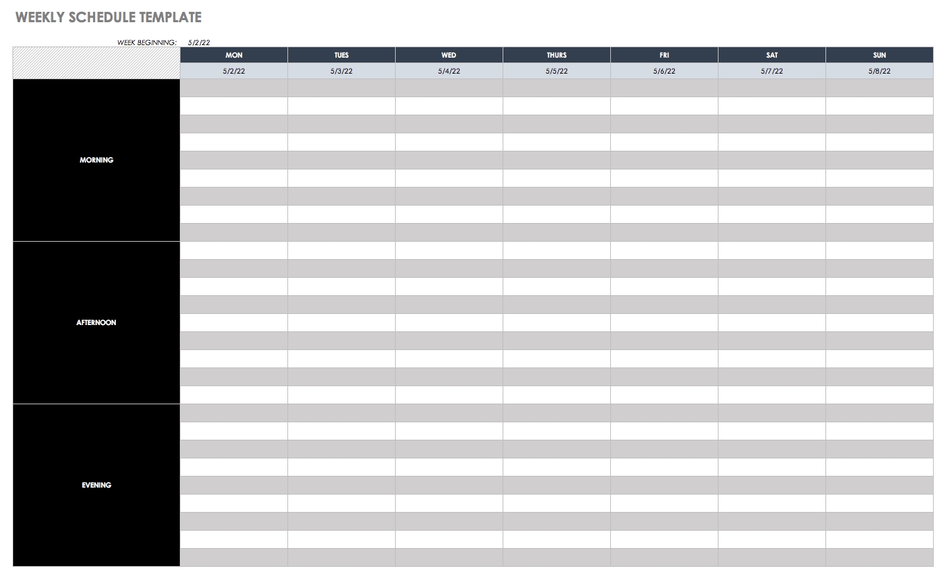 Free Weekly Schedule Templates For Excel - Smartsheet pertaining to 5 Day Weekly Planner Template Excel