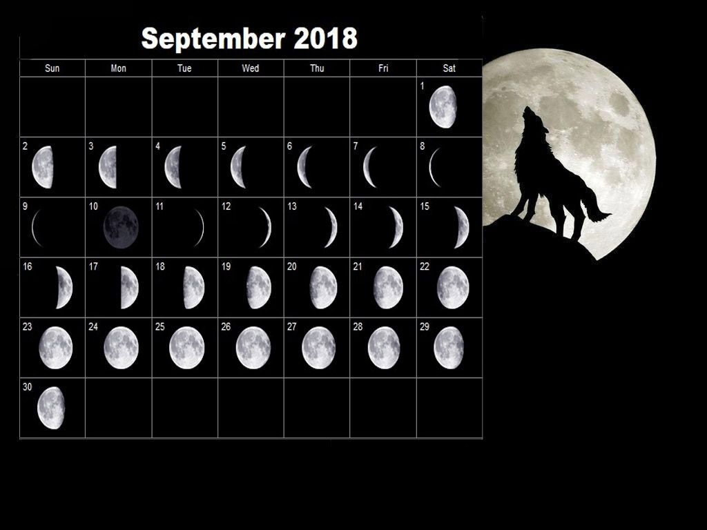 Full Moon Calendar September 2018 | Full Moon Calendar 2018 | Moon for Desktop Calendar With Lunar Cycle