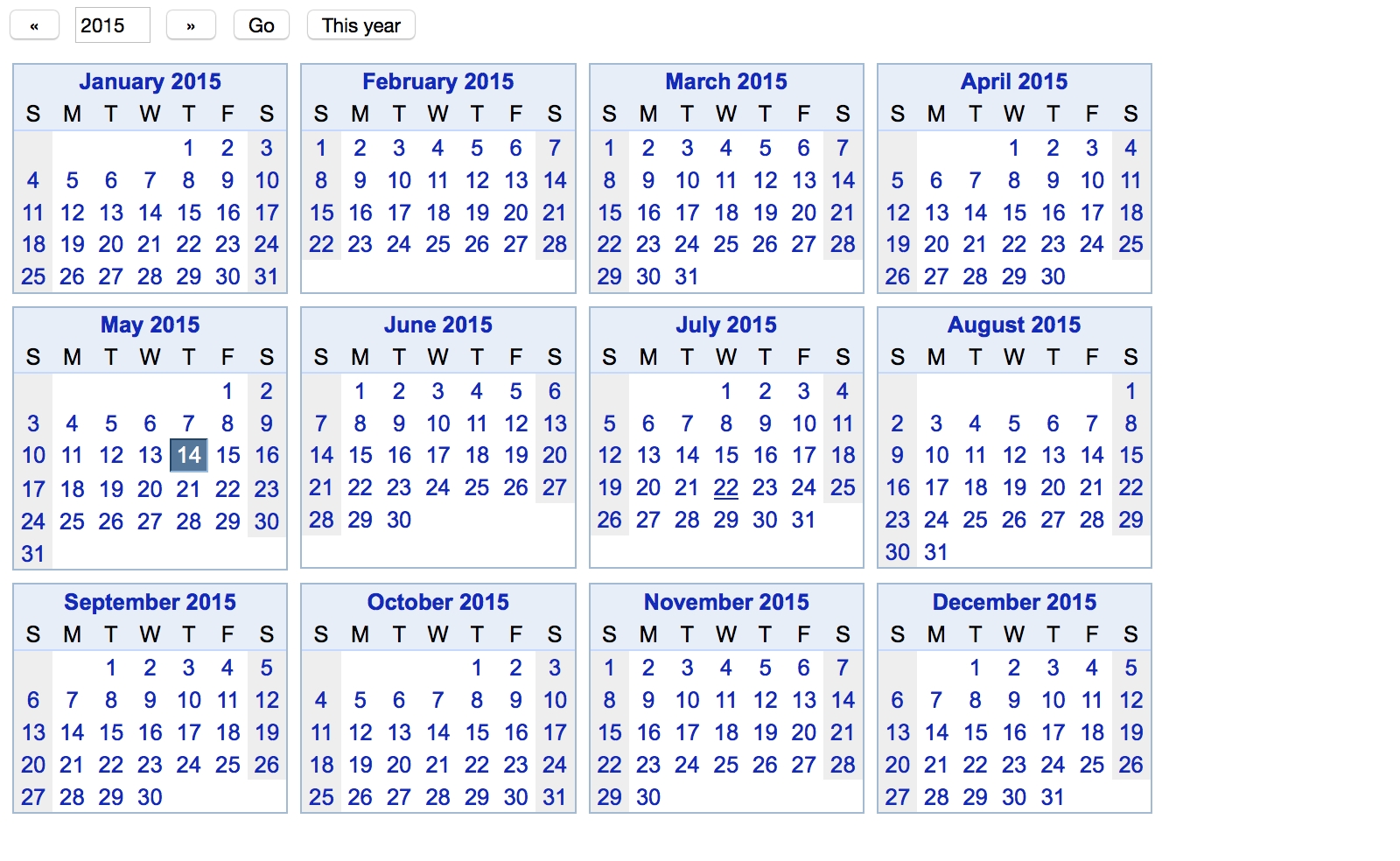 Year At A View Calendar