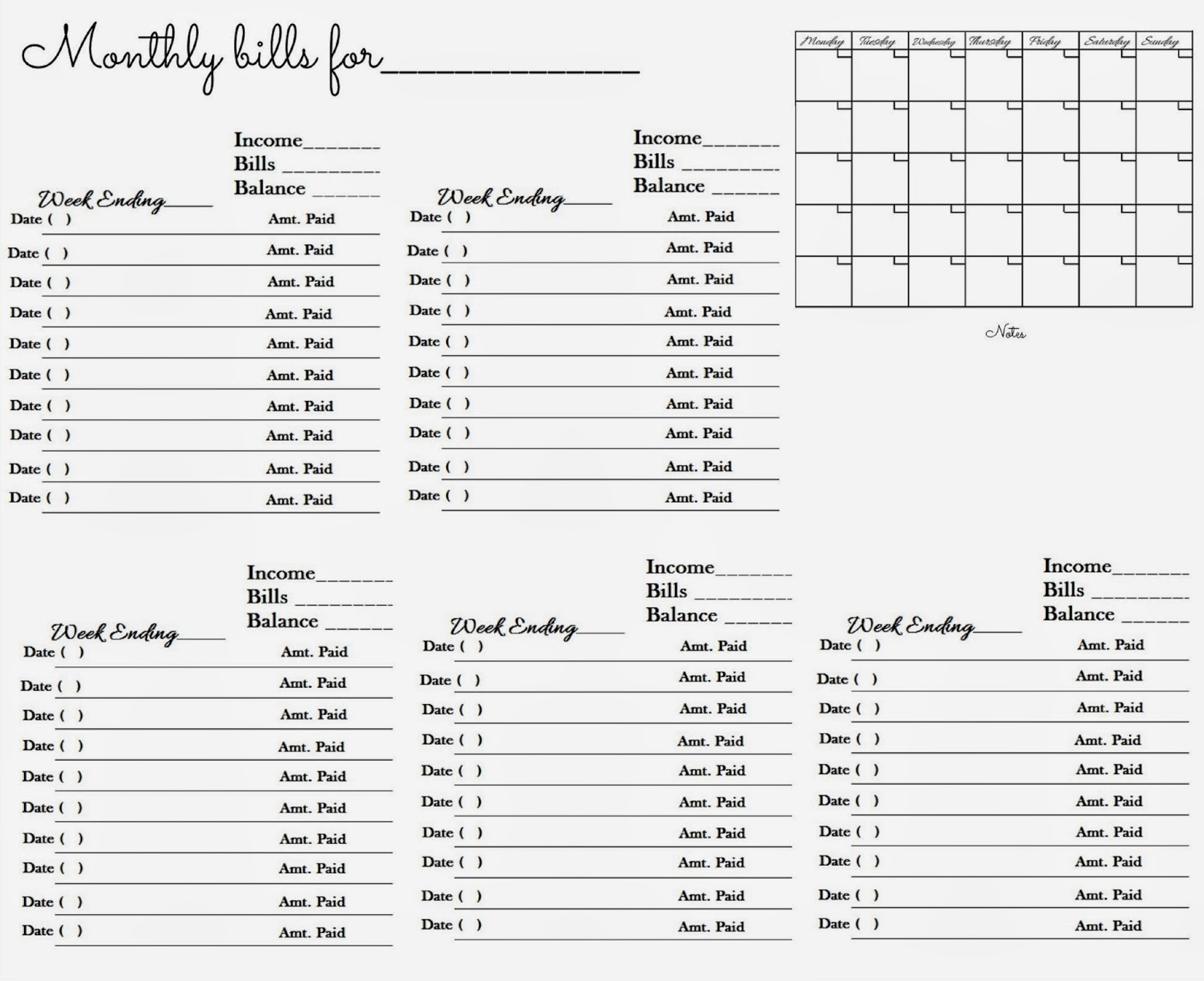 Glenda&#039;s World : Worksheet To Keep Track Of Paid Monthly Bills inside Bills Paid In And Out Sheet