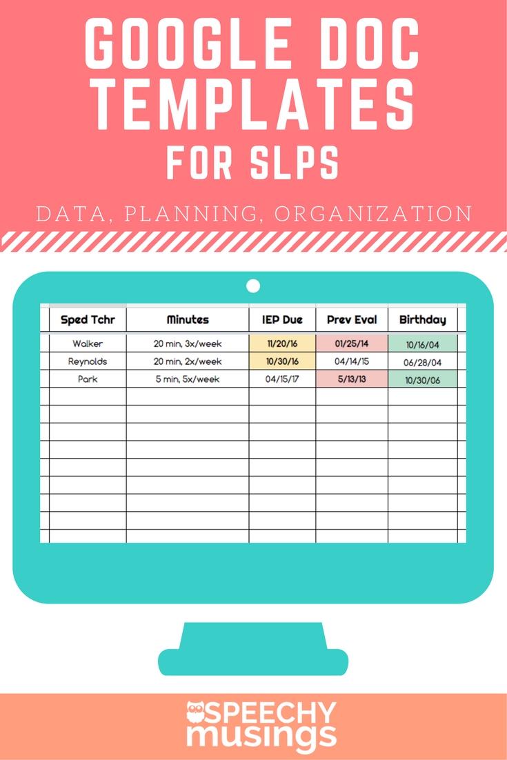 Google Sheets Templates For Slps: Organization, Data Collection for Speech Language Lesson Plan Template