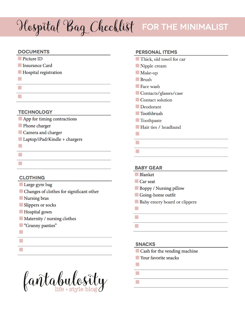 Hospital Bag Checklist Must-Haves Free Printable Fantabulosity pertaining to Pritable Timing Chart For Labour Contractions