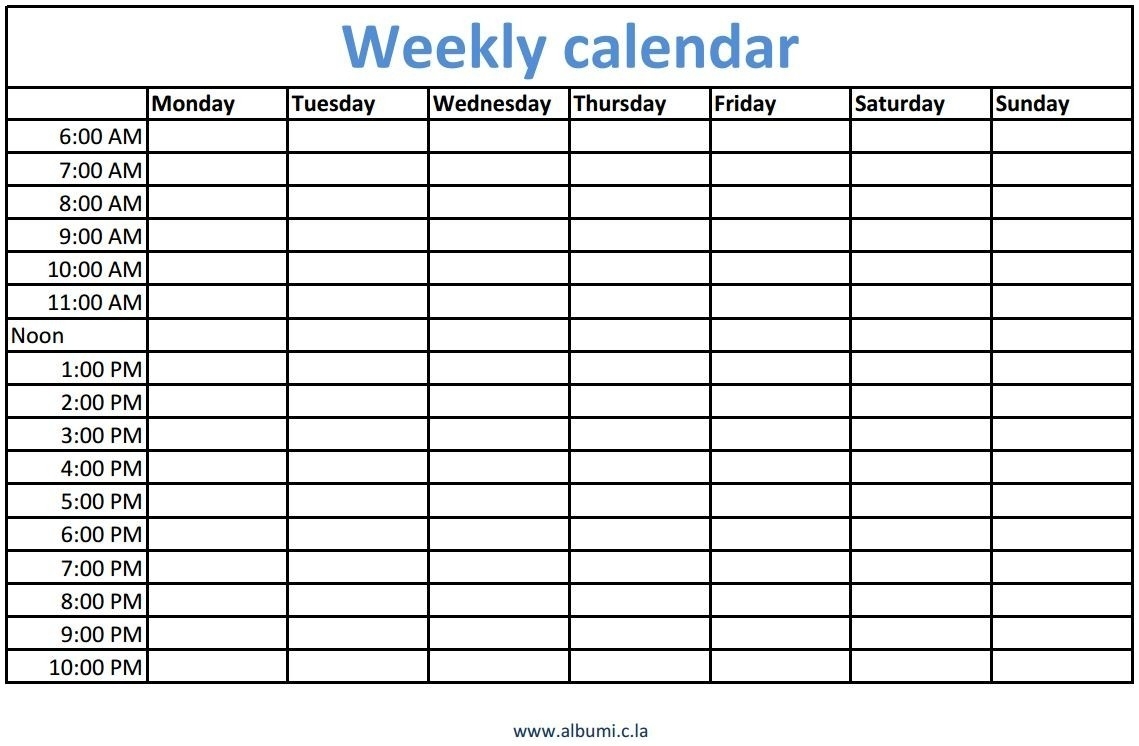 Hourly Calendar Template Excel Hourly Calendar Template Excel throughout Blank Calendar Printable With Times