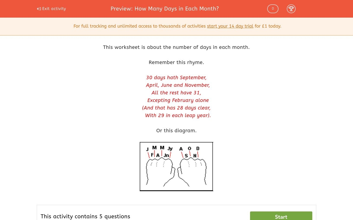 How Many Days In Each Month? Worksheet - Edplace within Days Of Month With Number