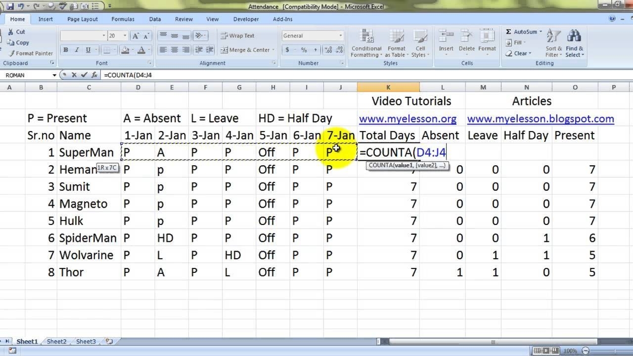 How To Make Attendance Sheet In Excel With Formula - Laobing Kaisuo regarding How To Make Full Year Attendance Sheet