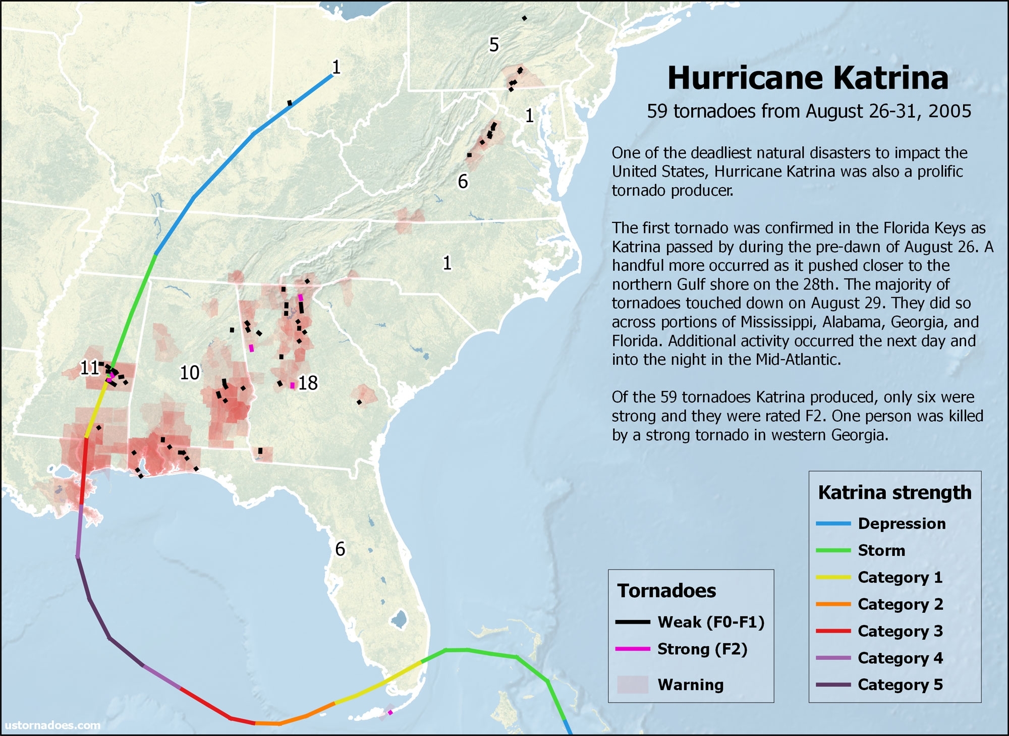 Hurricane Katrina Also Caused A Tornado Outbreak - U.s. Tornadoes with Map Of Area Affected By Hurricane Katrina