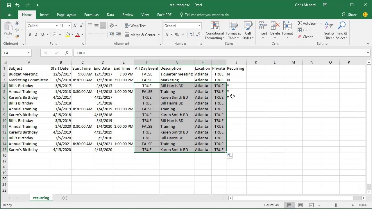 import excel calendar of events into outlook for mac