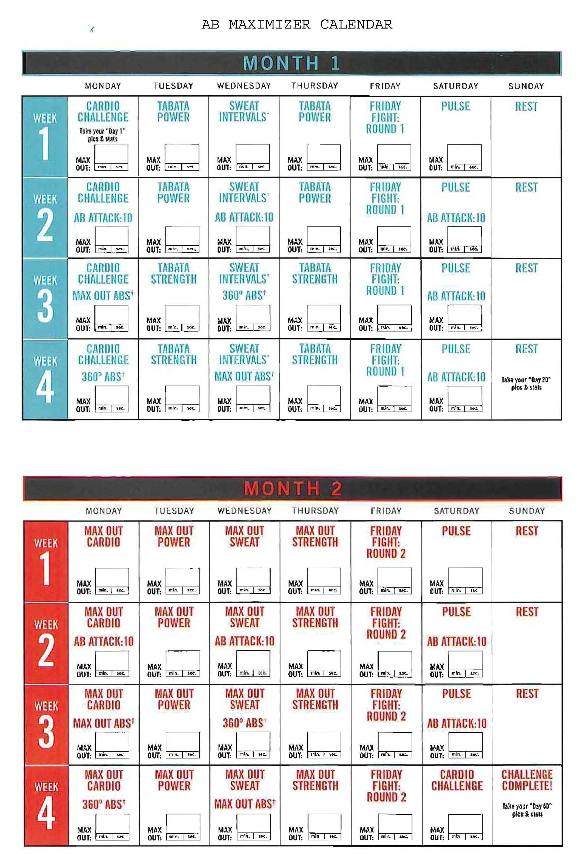 Insanity Max 30 Calendar Month 2