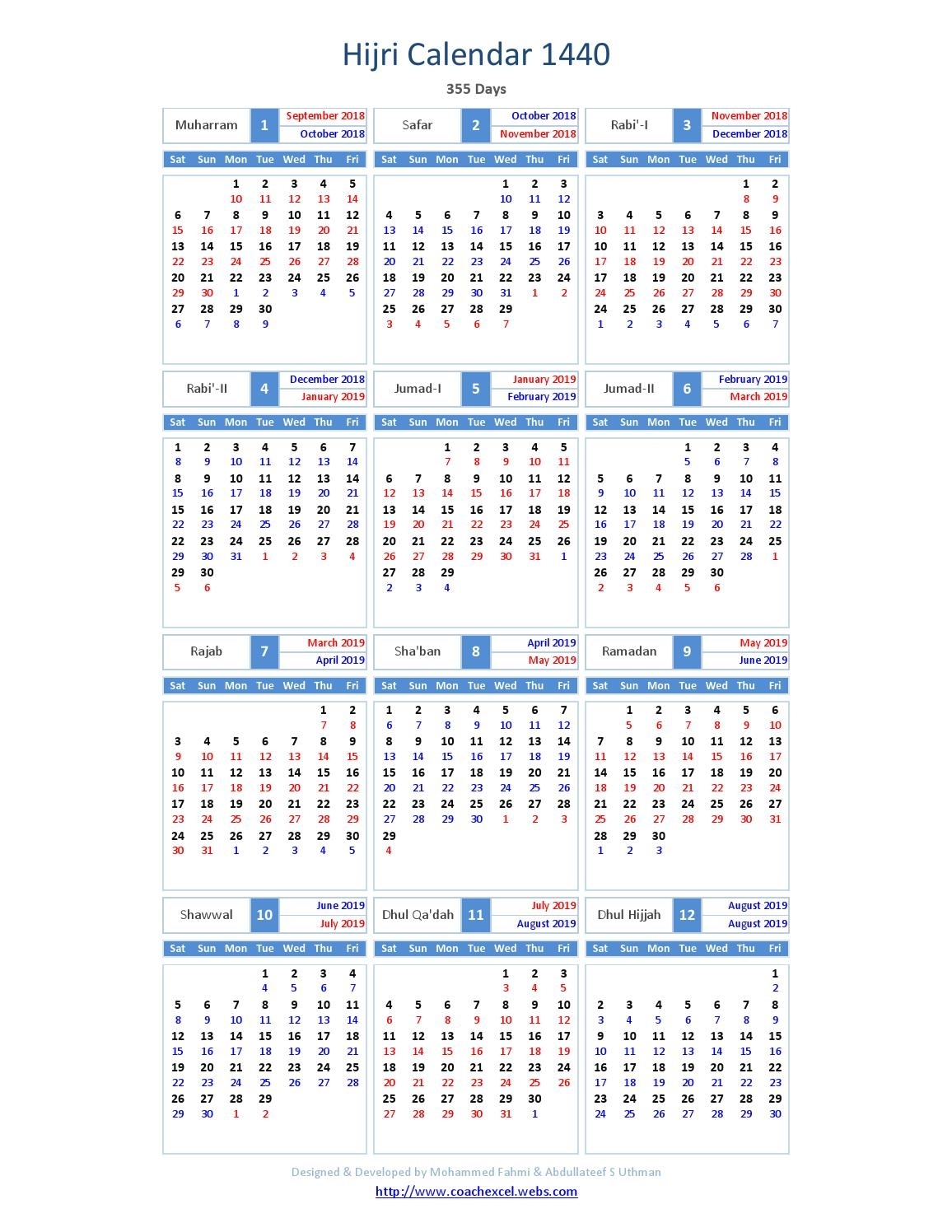 Islamic Calendar 2019 | Week Printable Calendar for Islamic Calender In Saudi Arabia