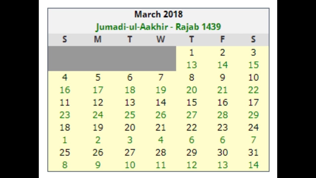 Islamic Calendar Dates 2018 March - Youtube within Saudi Islamic Month Kalendar Com
