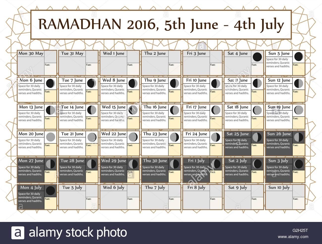 Islamic Calendar Stock Vector Images - Alamy with regard to Islamic Calander Template Lunar Cycle