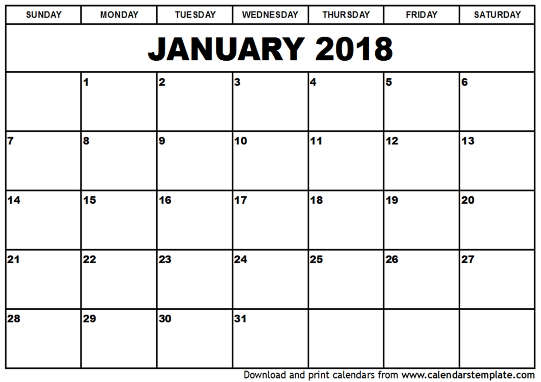 January 2018 Calendar Month with regard to 12 Month Blank Calendar Template