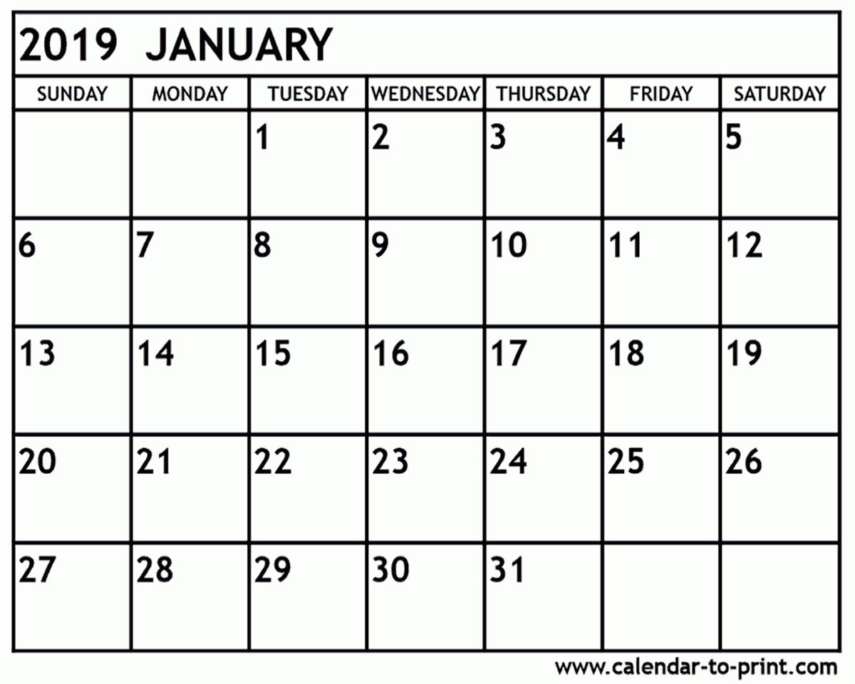 January 2019 Calendar Printable with regard to Calendar Images From Jan To Dec