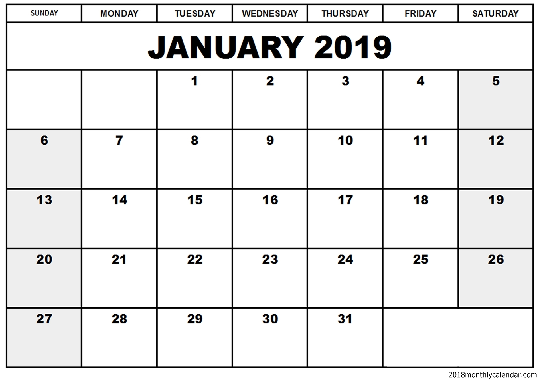 January 2019 Editable Calendar Printable - Free Printable Calendar intended for Free Fillable Blank Calendar Templates