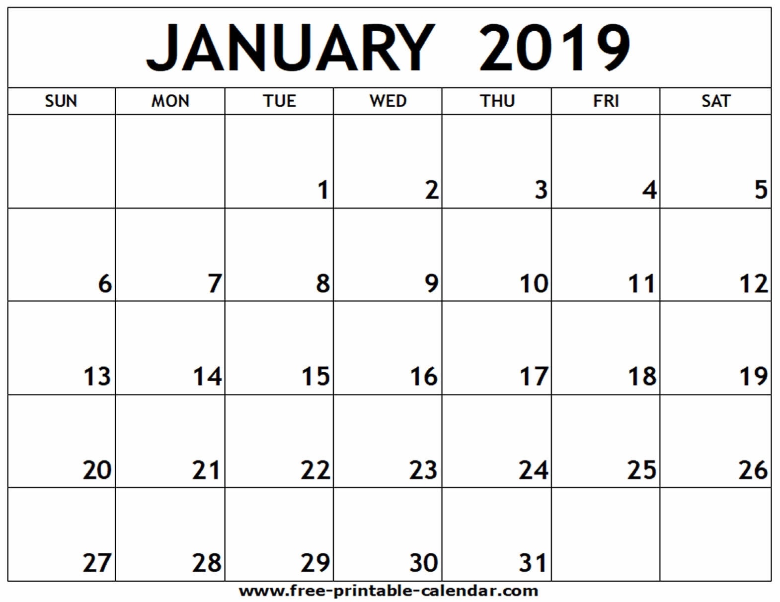 January 2019 Printable Calendar - Free-Printable-Calendar within Picture Of A January Calender