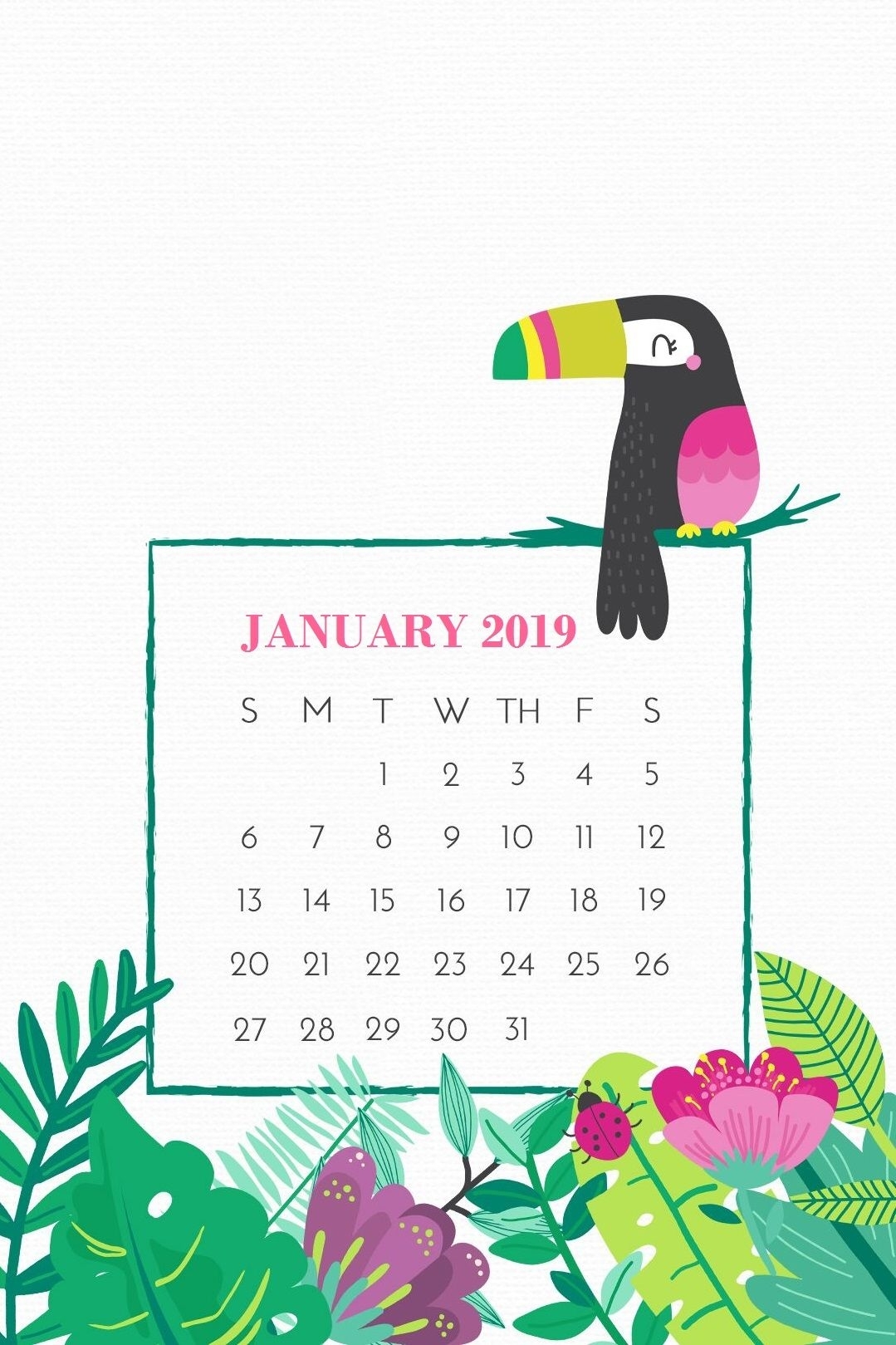 January 2019 Smartphone Calendar Screensaver Background in Calendars For January Background Designs