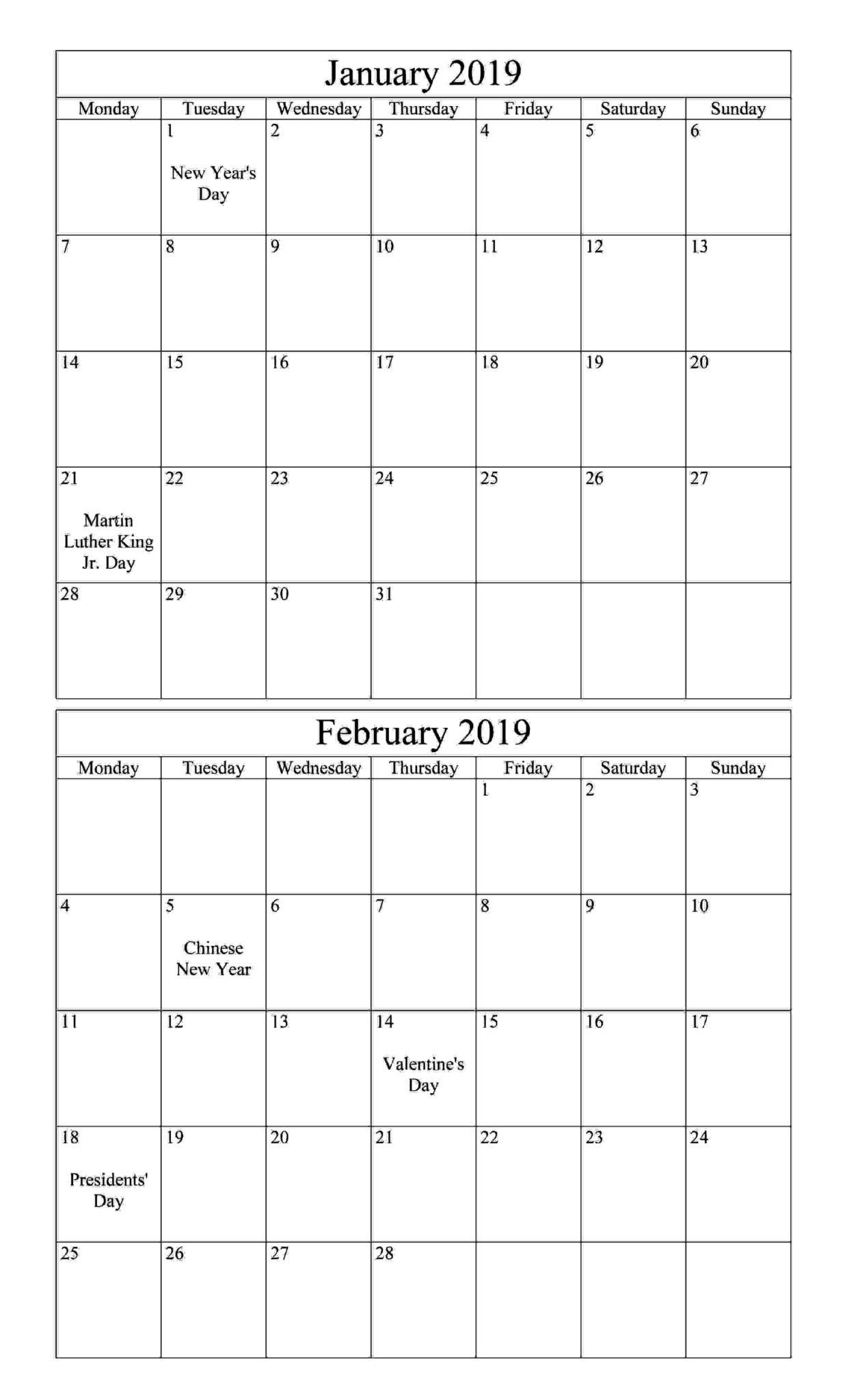 January February 2019 Calendar With Holiday | 100+ January And with Calendar Of February Month Of 100 Years