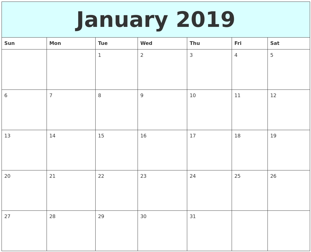 January Month 2019 Calendar Printable - Printable Calendar Templates with regard to Month To Month Calendar Printable