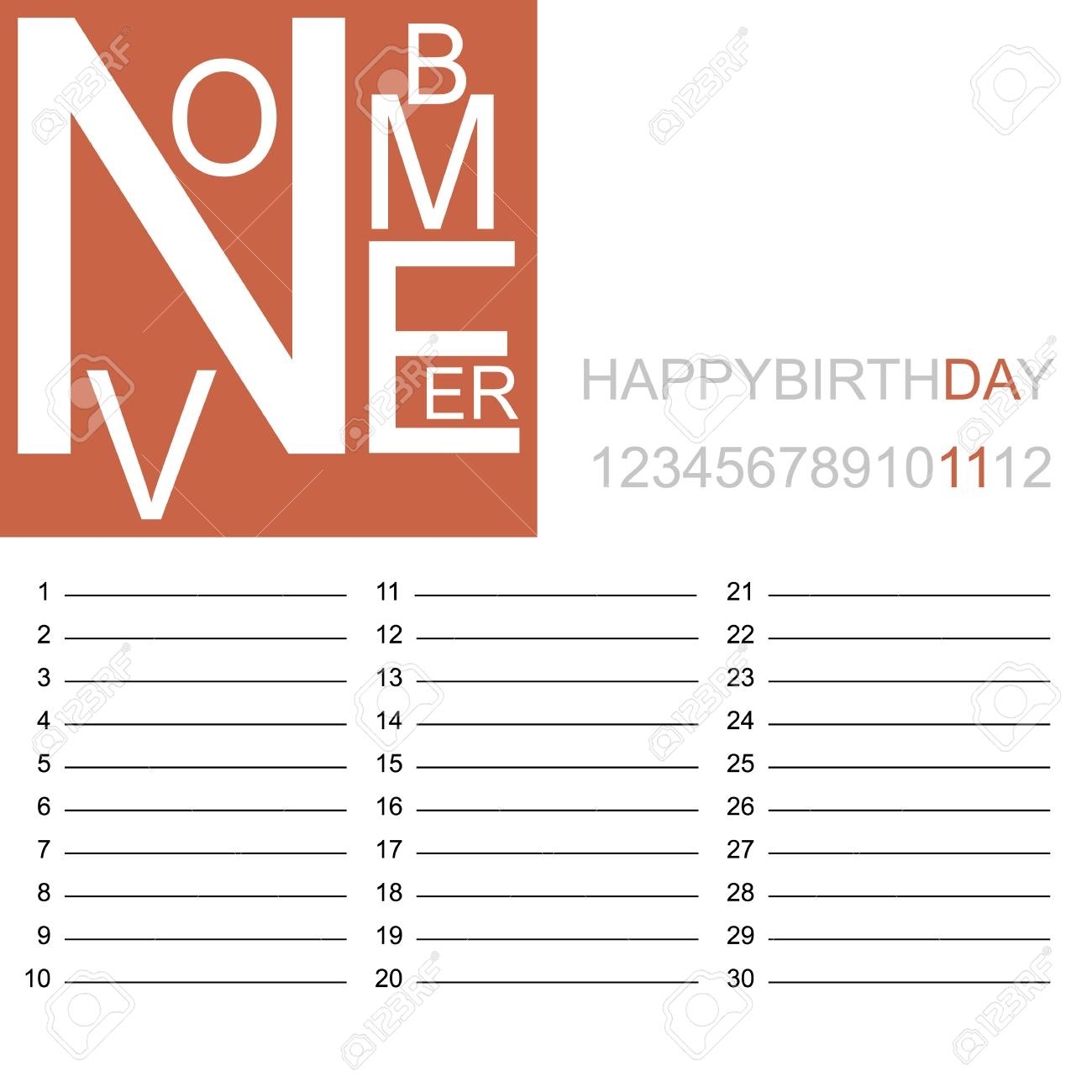 Jazzy Birthday Calendar November, Vector Illustration. Royalty Free throughout Free Images Of Birthday Calanders