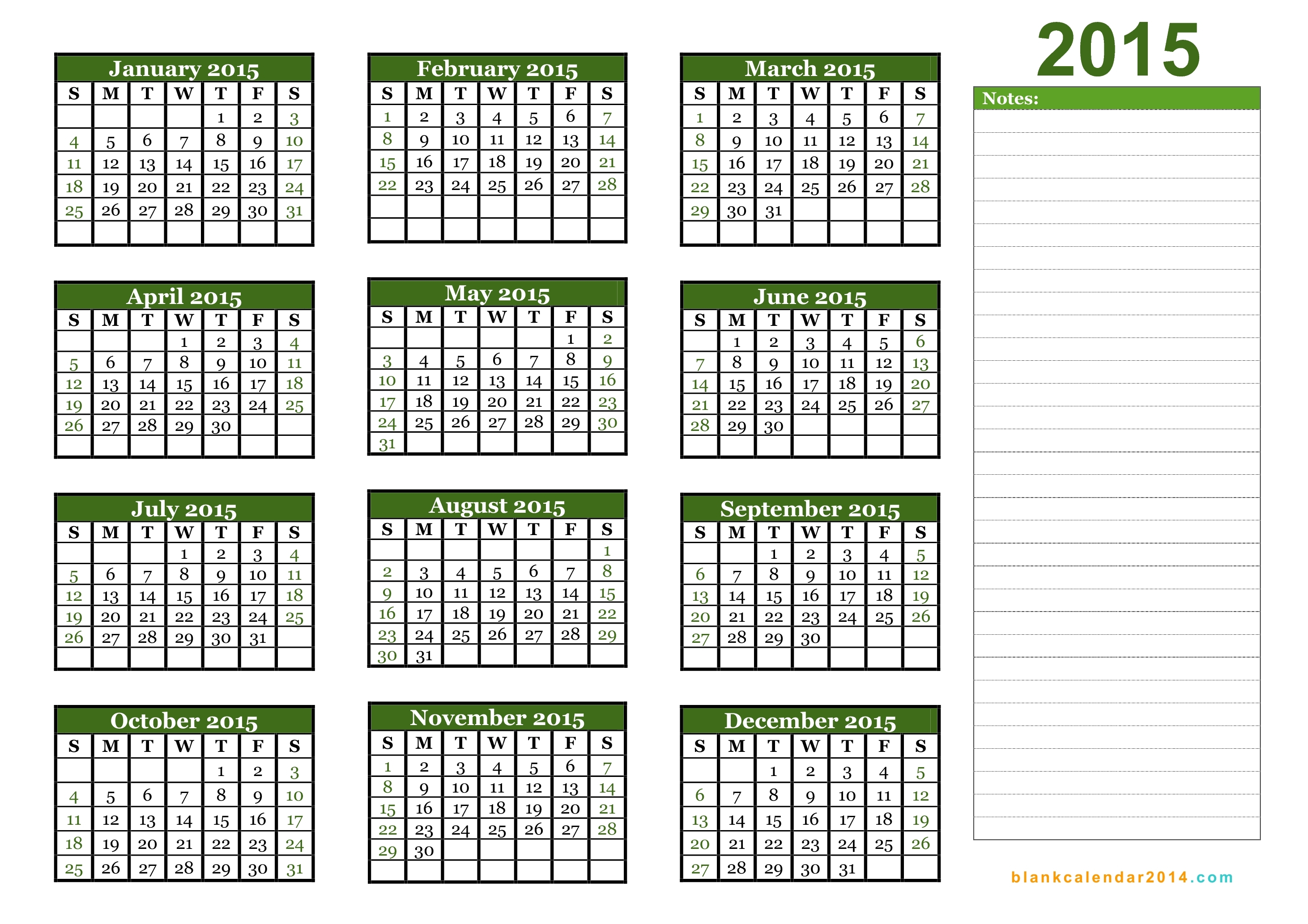 Julian Year Calendar 2015 Printable