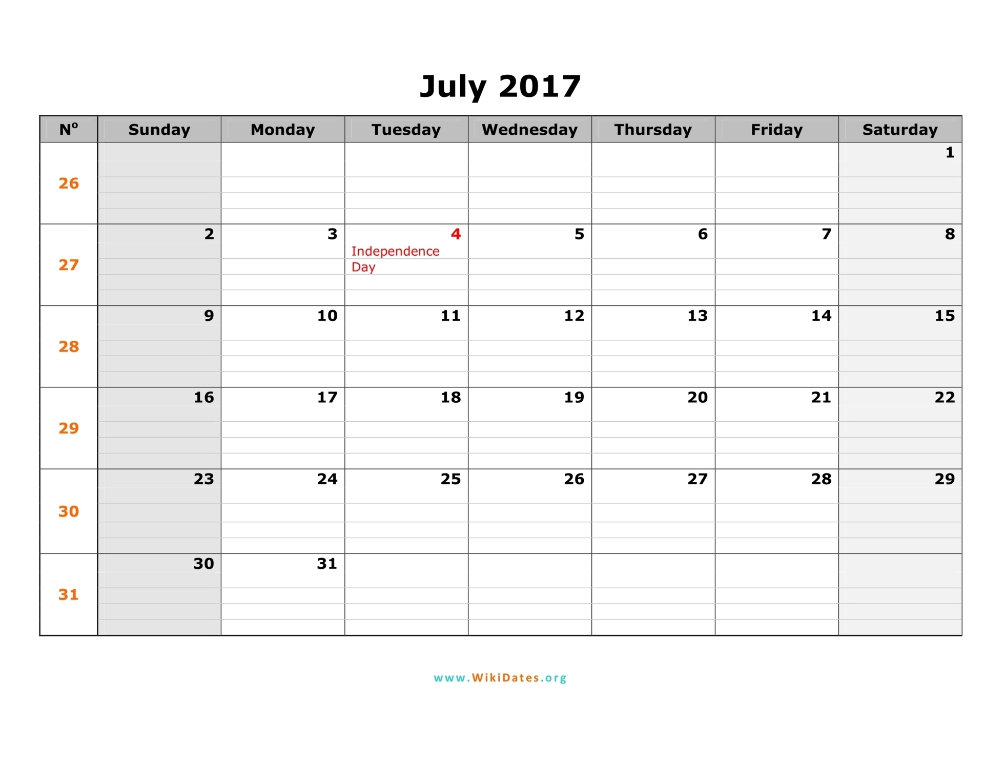 July 2017 Calendar | Wikidates throughout July Calendar Monday To Sunday