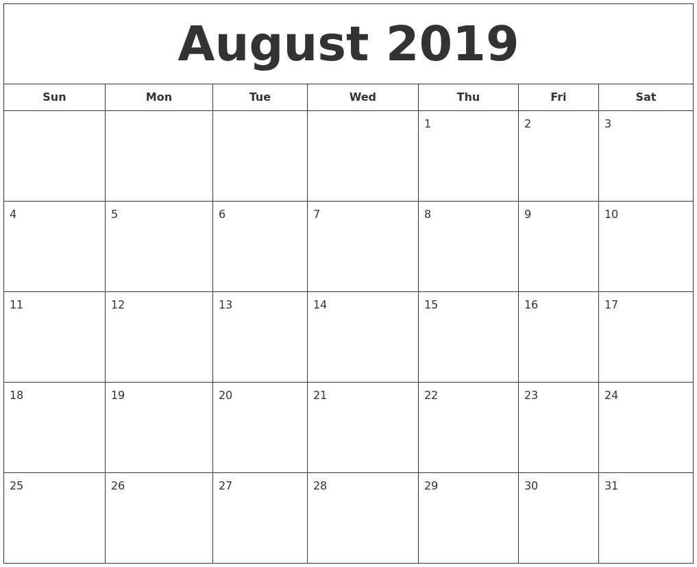 July 2019 Calendar in Printable July Through August Calendars