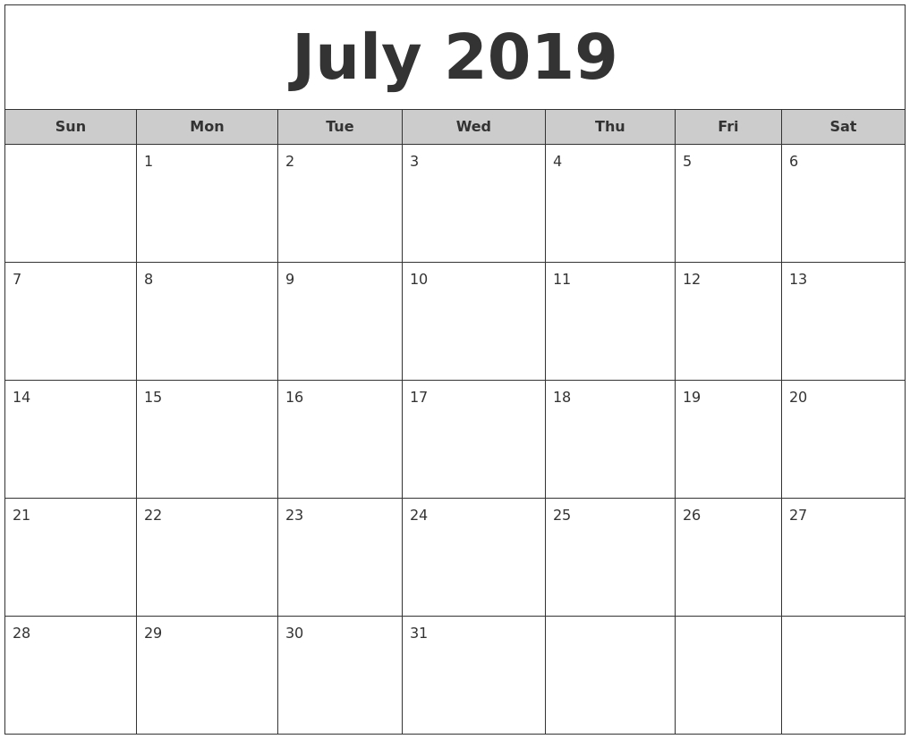 July 2019 Free Monthly Calendar in June And July Monthly Calendar