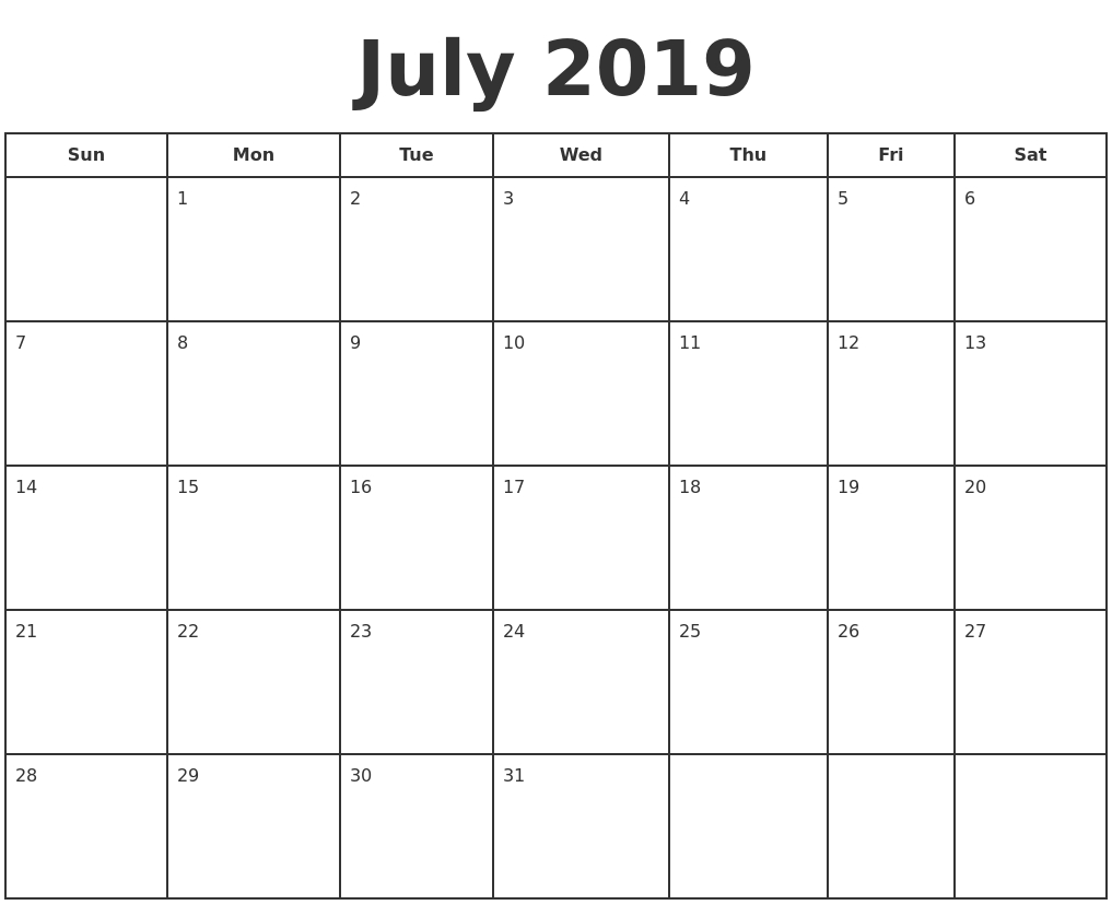 July 2019 Print A Calendar regarding July Calendar Monday To Sunday