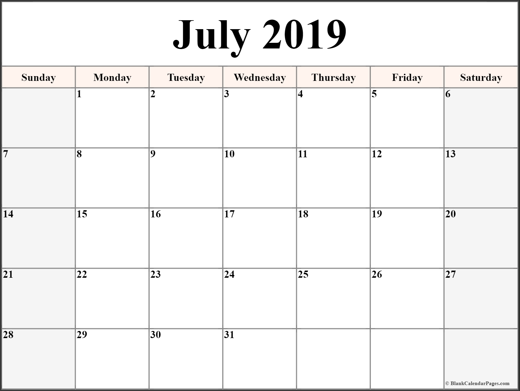 July 2019 Printable Calendar Blank Templates - Calendar Hour - 2019 in July Printable Calendar With Hours