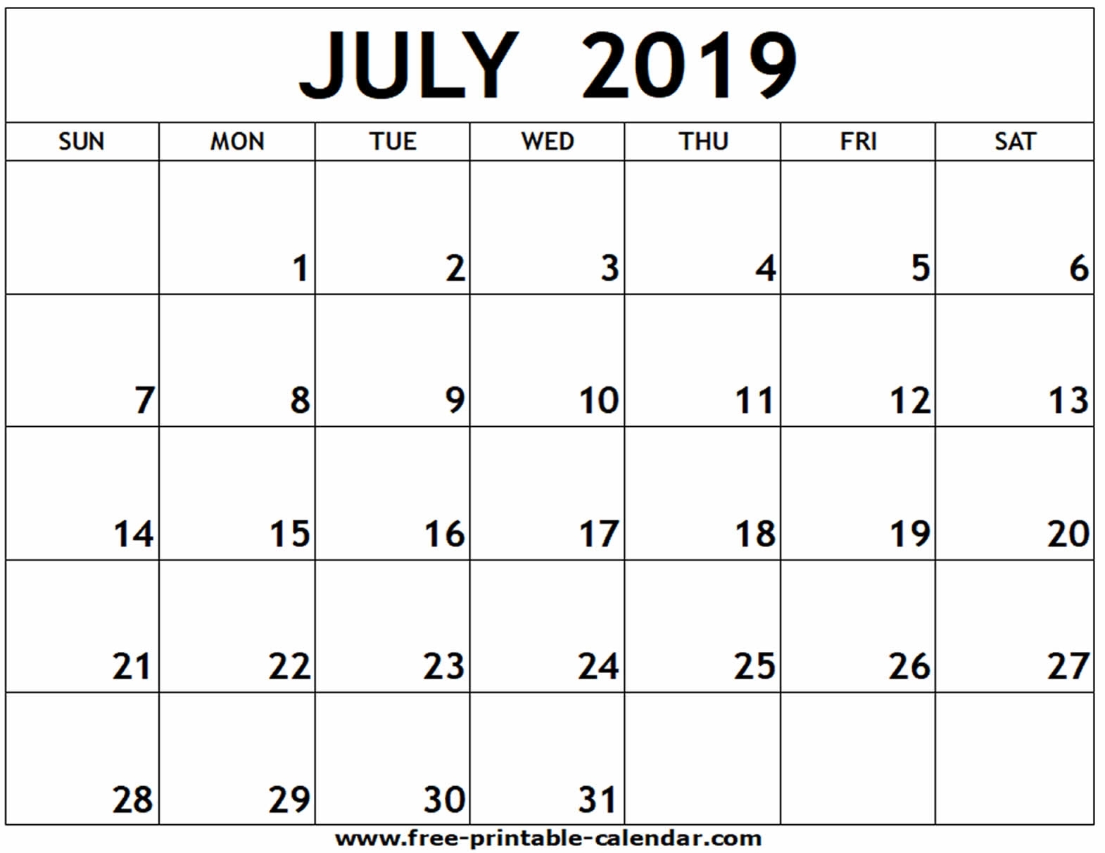 July 2019 Printable Calendar - Free-Printable-Calendar pertaining to June And July Printable Calendars