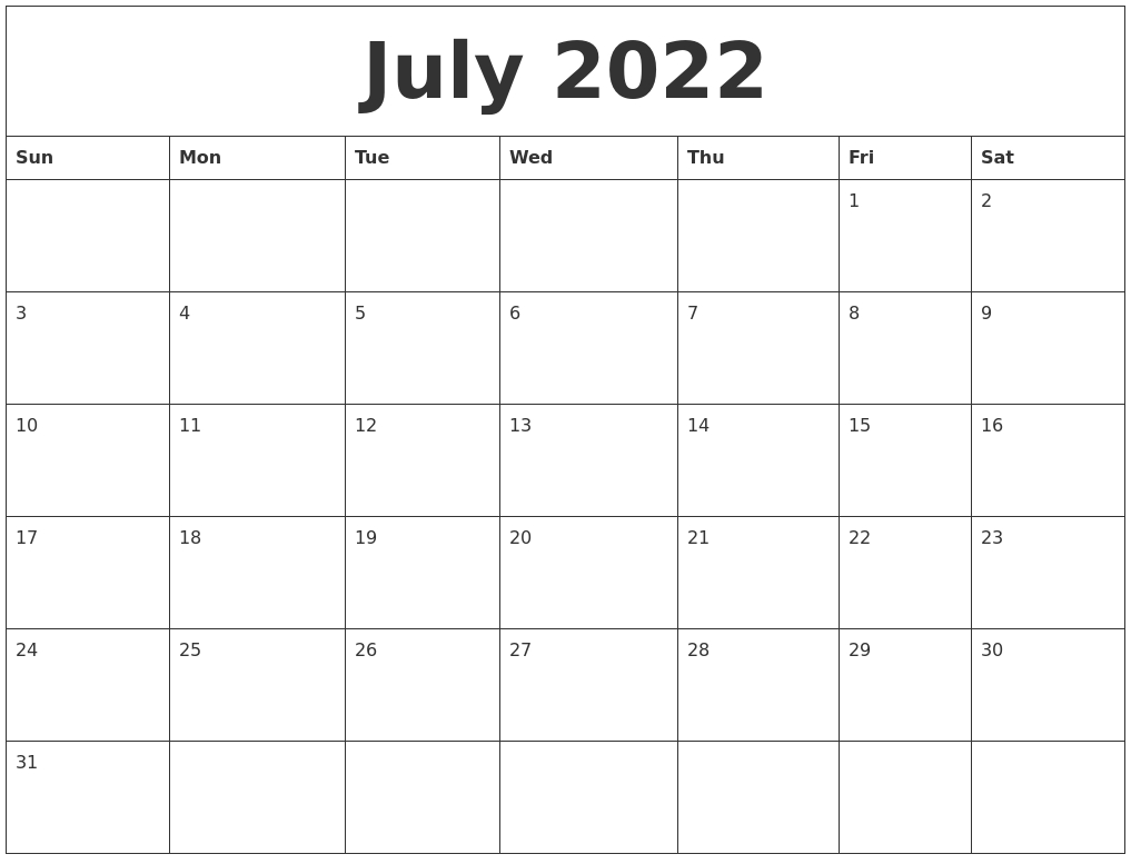 July 2022 Printable Calendar Template with July Printable Calendar With Hours