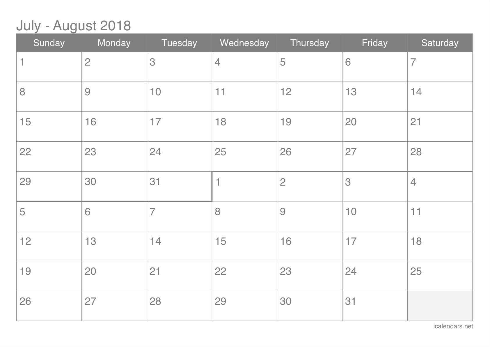 July And August 2018 Printable Calendar - Icalendars within June And July Printable Calendars