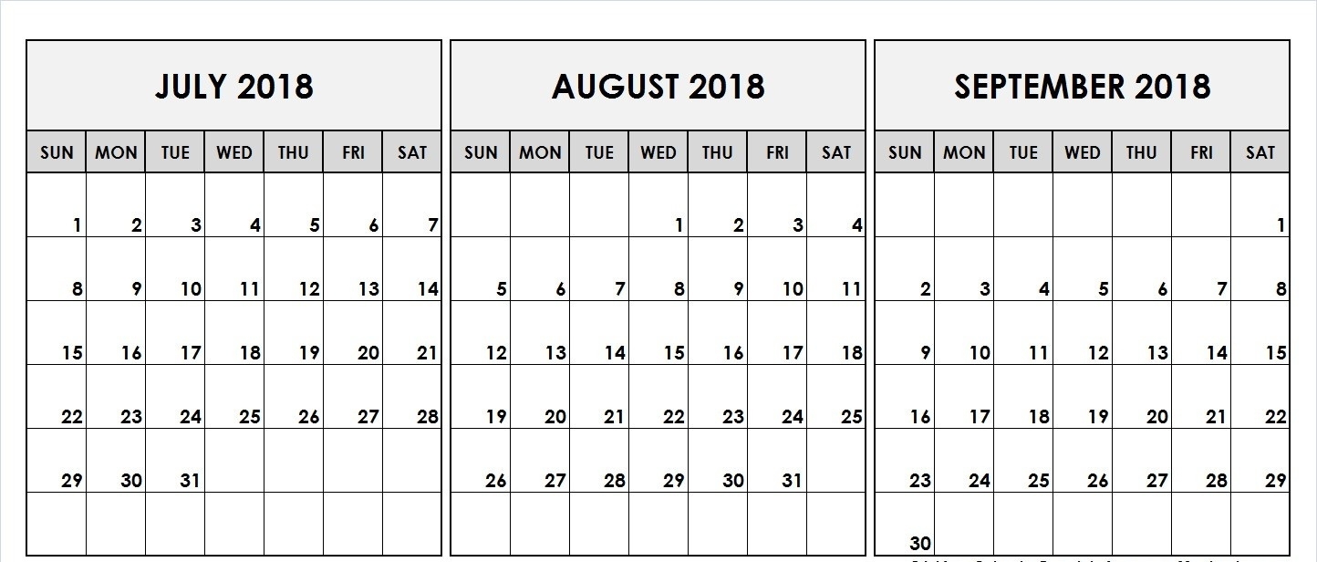 July &amp; August &amp; September 2018 Printable Calendar | Free Printable with regard to August And September Calendar Printable