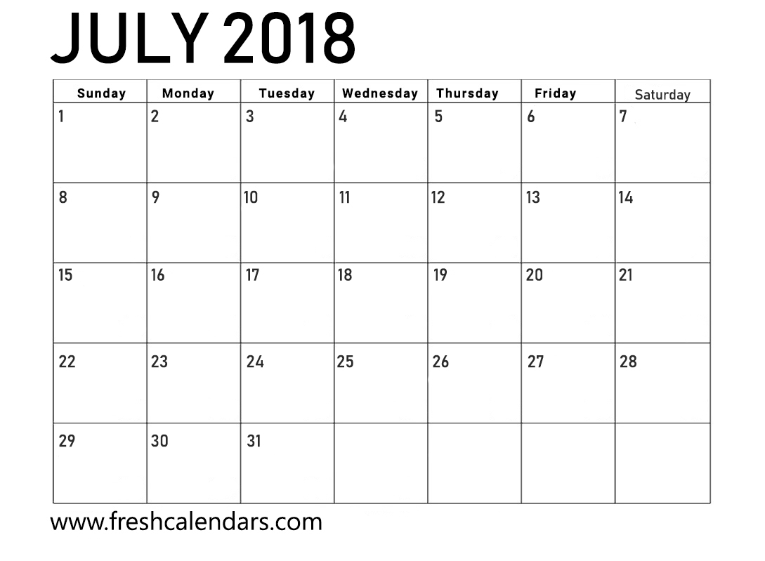 July Calendar 2018 Printable with regard to July Printable Calendar With Hours