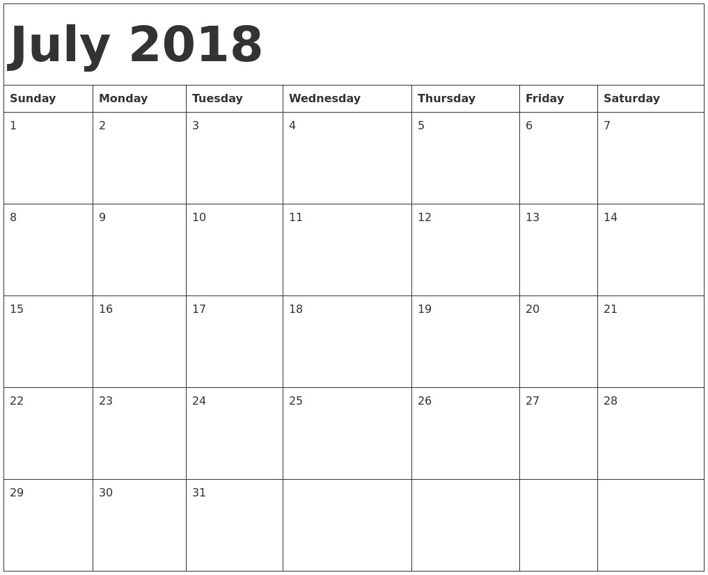 July Calendar Monday - July Calendar Printable throughout July Calendar Monday To Sunday