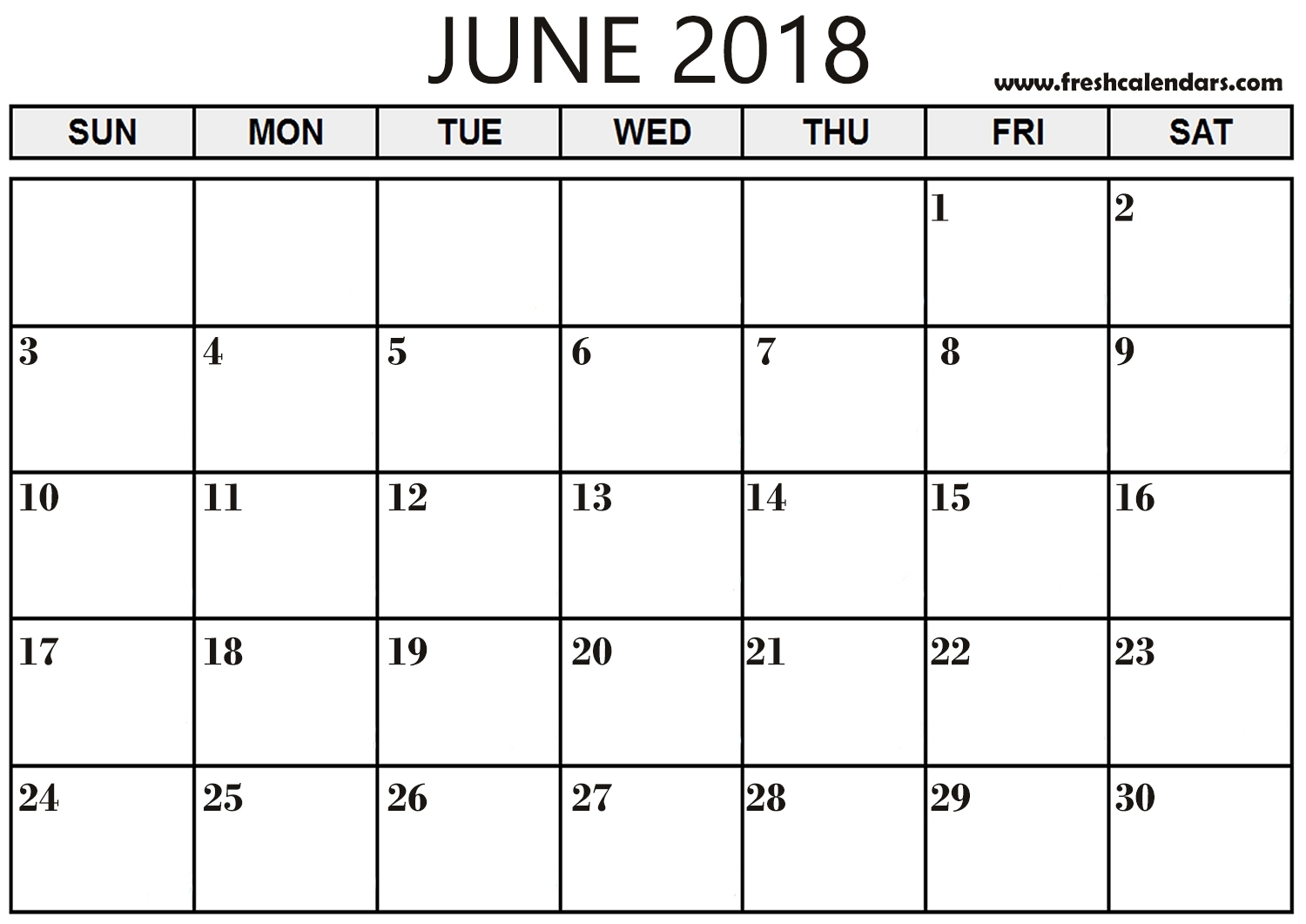 June 2018 Calendar Printable - Fresh Calendars with regard to Large Printable Blank Calendar Pages