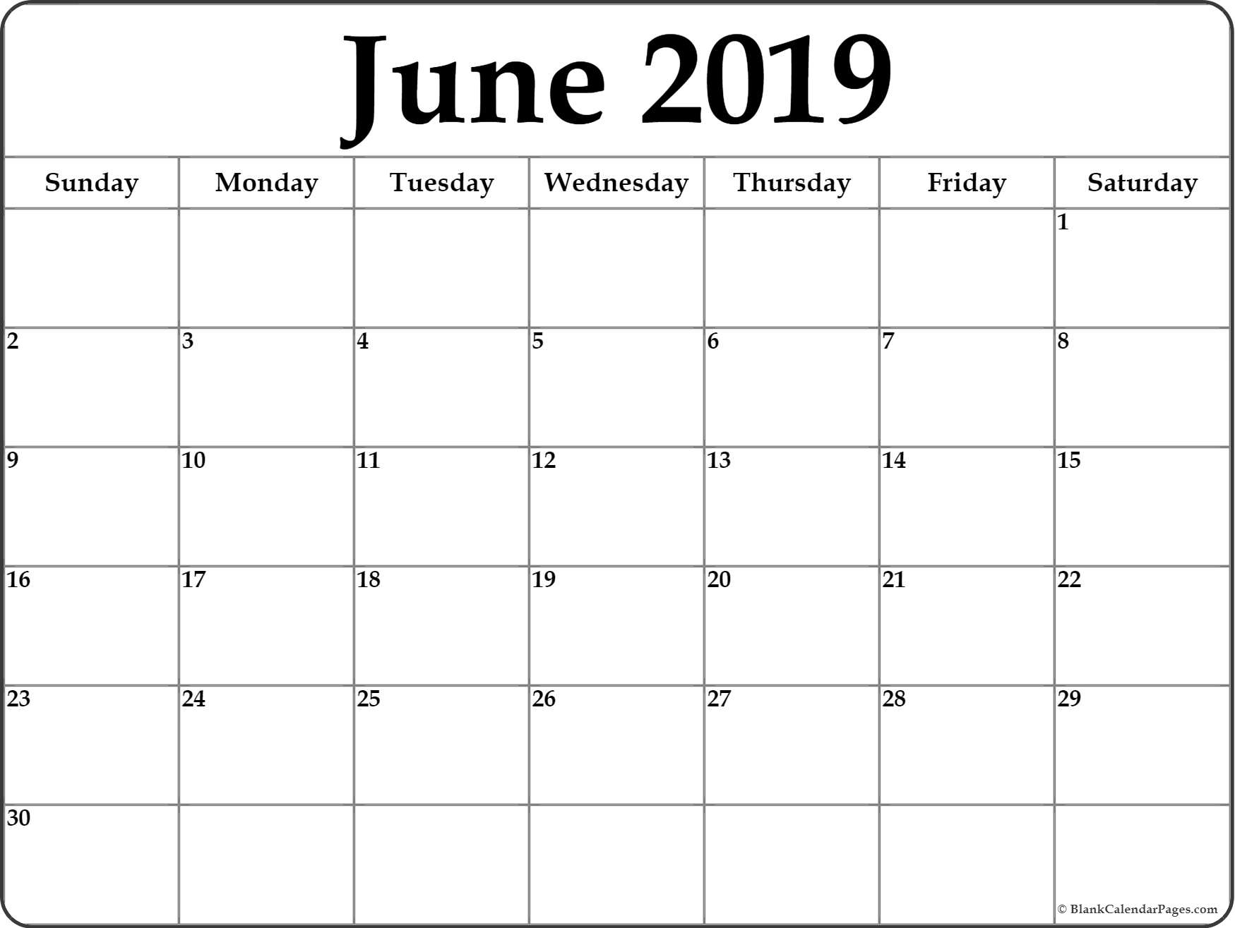June 2019 Blank Calendar Templates. in Printable June And July Calendar