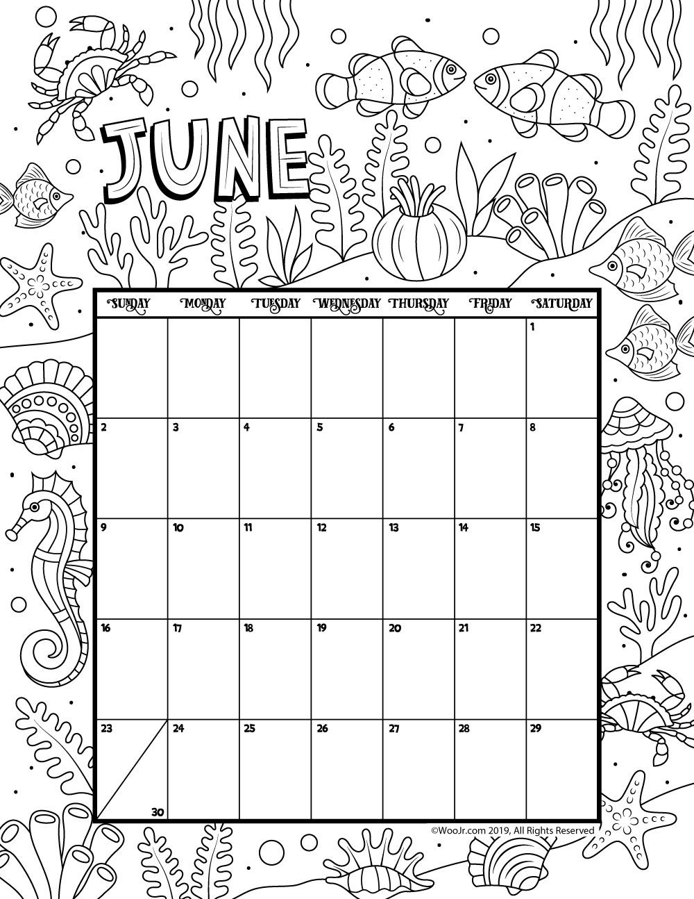 June 2019 Coloring Calendar | Coloring Page | Calendar 2019 pertaining to Free Coloring Calendars For June