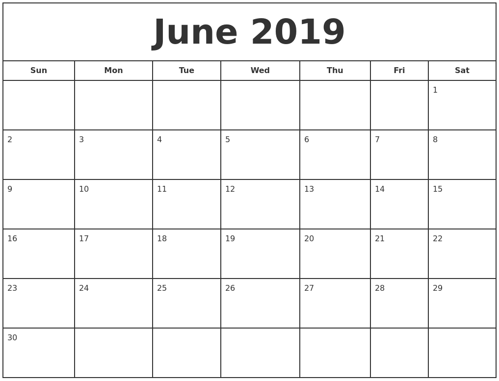 June 2019 Print Free Calendar within Print Month Of June And July