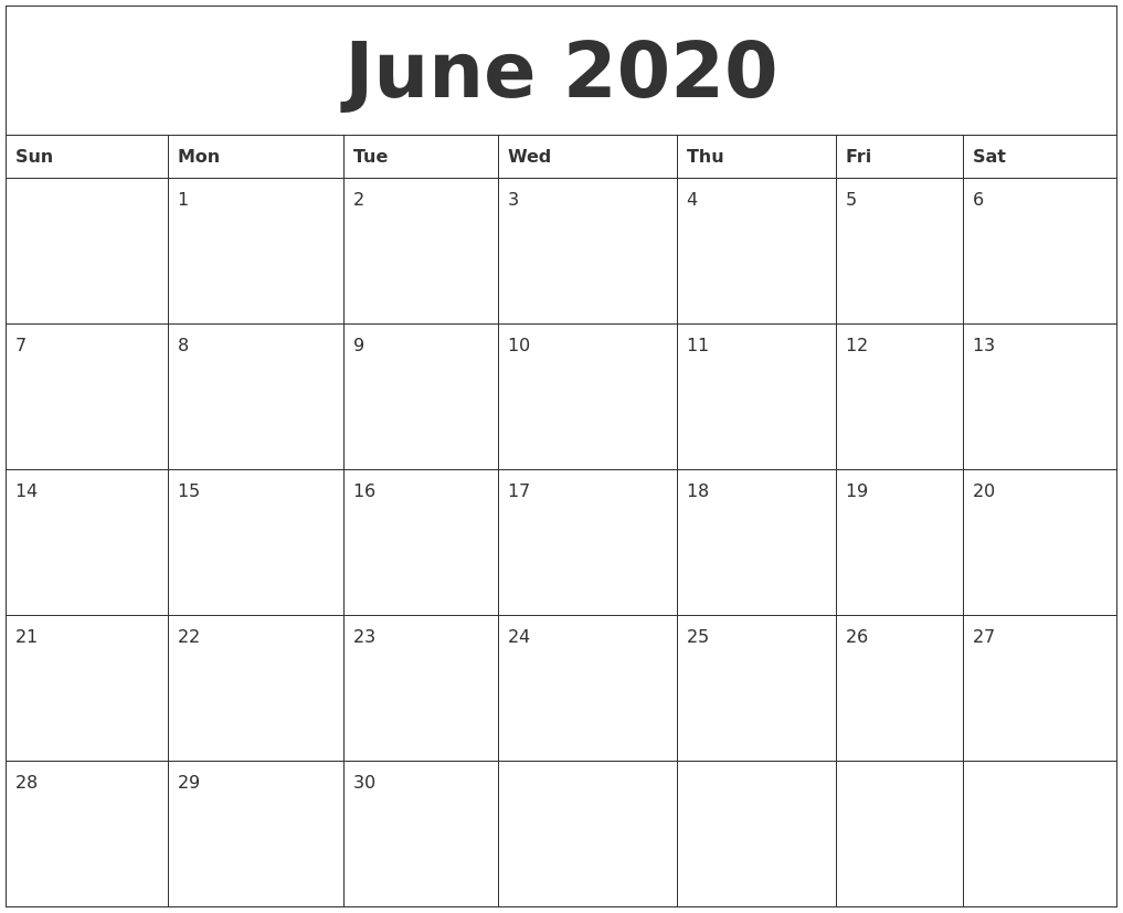 June 2020 Calendar Month throughout June And July Calendar Month