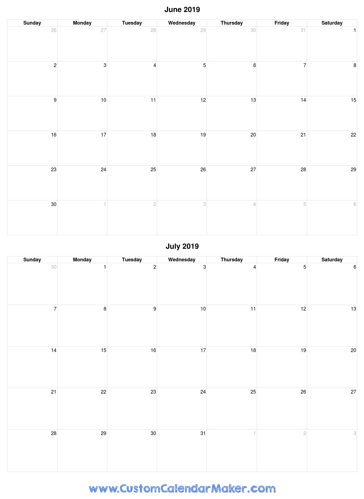 June And July 2019 Free Printable Calendar Template pertaining to Printable Calendar For May June July