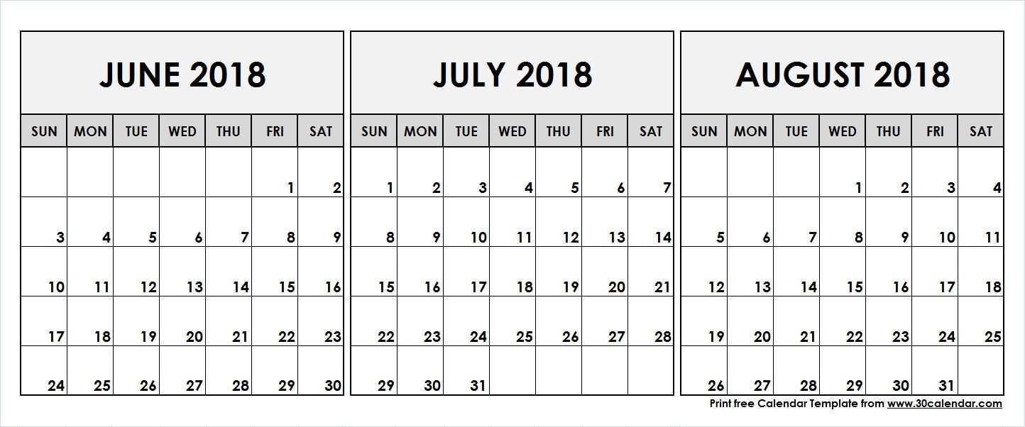 June July August 2018 Printable Calendar | 2018 Calendar | 3 Month intended for Printable Calendar For May June July